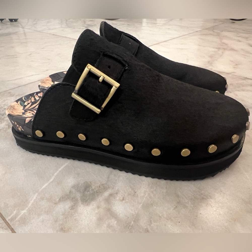 Johnny Was Nido Calf Hair Studded Mule Clog